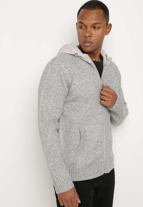 Born2be - Jasnoszary Kardigan z Kapturem z Dzianiny z Wiskozą Zapinany na Suwak Etalitia. Okazja: na co dzień, do pracy, na spacer. Typ kołnierza: kaptur. Kolor: szary. Materiał: wiskoza, dzianina. Styl: klasyczny, casual, elegancki