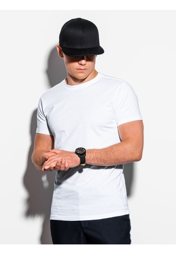Ombre Clothing - T-shirt męski bez nadruku S884 - biały - XXL. Kolor: biały. Materiał: dzianina, materiał, bawełna. Styl: klasyczny