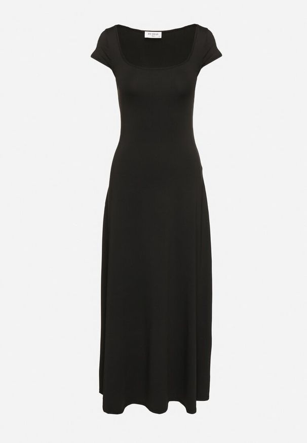 Born2be - Czarna Sukienka z Wiskozą o Rozkloszowanym Kroju z Kwadratowym Dekoltem Nalireina. Okazja: na co dzień. Typ kołnierza: dekolt kwadratowy. Kolor: czarny. Materiał: wiskoza. Typ sukienki: proste, rozkloszowane. Styl: casual, klasyczny