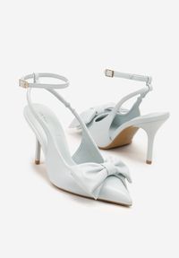 Renee - Niebieskie Sandały Vices na Szpilce Slingback Ozdobione Kokardą Tilvanea. Okazja: na wesele, na co dzień, na ślub cywilny. Zapięcie: sprzączka. Kolor: niebieski. Wzór: aplikacja. Obcas: na szpilce. Styl: casual, elegancki #6