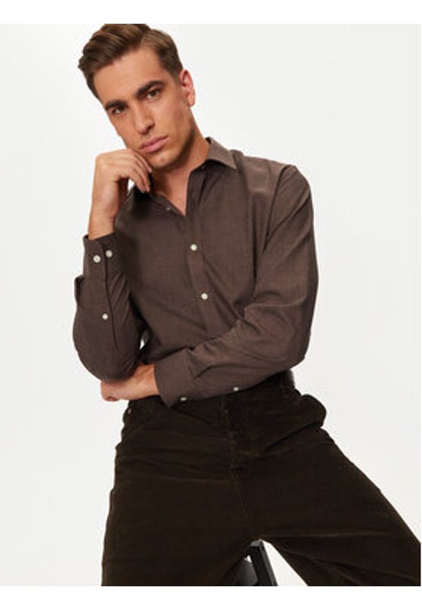 Selected Homme Koszula 16094903 Brązowy Slim Fit. Kolor: brązowy. Materiał: wiskoza, bawełna