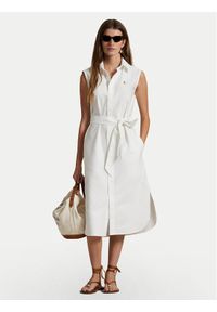 Polo Ralph Lauren Sukienka koszulowa 211965853001 Biały Regular Fit. Typ kołnierza: polo. Kolor: biały. Materiał: bawełna. Typ sukienki: koszulowe #1