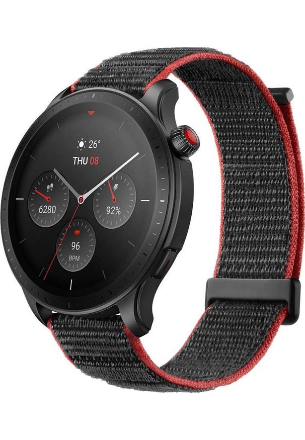 AMAZFIT - Smartwatch Amazfit GTR 4 Czarno-czerwony (W2166EU2N). Rodzaj zegarka: smartwatch. Kolor: wielokolorowy, czarny, czerwony