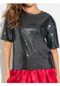 Sinsay - Koszulka z połyskującymi aplikacjami - srebrny. Kolor: srebrny. Wzór: aplikacja #1