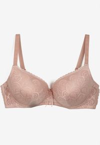 Renee - Różowy Biustonosz Full Cup z Koronki Ozdobiony Cyrkoniową Zawieszką Eanessa. Kolor: różowy. Materiał: koronka. Wzór: aplikacja, koronka #3