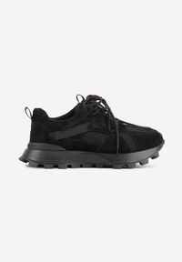 Born2be - Czarne Sneakersy z Zamszu na Grubej Podeszwie z Podwójnym Sznurowaniem Linoza. Okazja: na co dzień. Zapięcie: sznurówki. Kolor: czarny. Materiał: zamsz. Obcas: na platformie #3