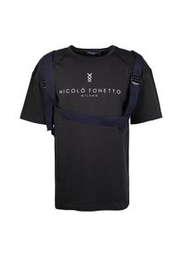 Nicolo Tonetto T-shirt "Torba" | U34NTN1013 | Mężczyzna | Czarny. Okazja: na co dzień. Kolor: czarny. Materiał: bawełna, elastan. Wzór: aplikacja. Styl: casual