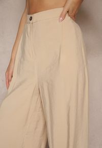 Renee - Beżowe Spodnie Low Waist z Modalu z Szeroką Nogawką Reanelira. Okazja: na co dzień. Stan: obniżony. Kolor: beżowy. Styl: klasyczny, casual, elegancki #3