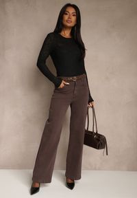 Renee - Fioletowe Jeansy Wide Leg High Waist z Bawełny Nelenasa. Okazja: na imprezę, na co dzień. Stan: podwyższony. Kolor: fioletowy. Styl: klasyczny, casual