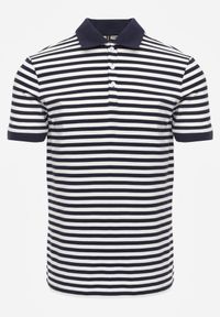 Born2be - Granatowa Bawełniana Koszulka Polo w Paski w Stylu Casual Elunilla. Okazja: na co dzień. Typ kołnierza: polo. Kolor: niebieski. Materiał: bawełna. Wzór: paski. Styl: casual #1