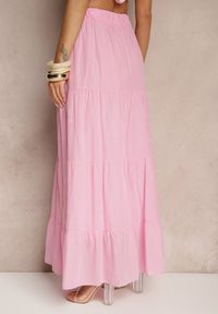 Renee - Różowa Rozkloszowana Spódnica z Bawełny z Wiązaniem i Gumką w Talii Miloreina. Kolor: różowy. Materiał: bawełna. Sezon: lato. Styl: elegancki