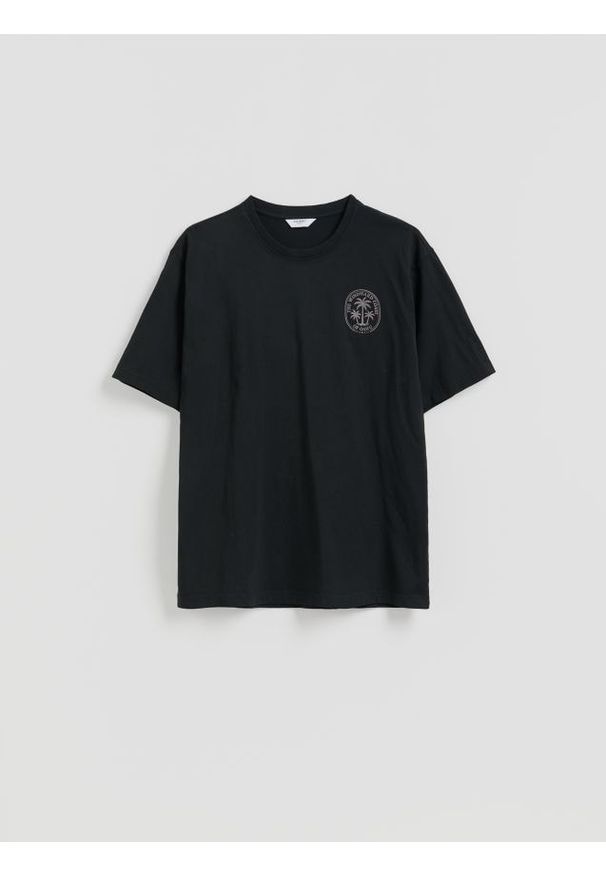 Reserved - T-shirt relaxed z nadrukiem na plecach - czarny. Kolor: czarny. Materiał: bawełna, dzianina. Wzór: nadruk
