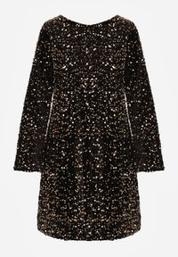 Born2be - Złota Cekinowa Sukienka z Odkrytymi Plecami i Wiązaniem Diadina. Kolor: złoty. Materiał: wiskoza, elastan, futro. Wzór: aplikacja. Styl: wizytowy, elegancki #3