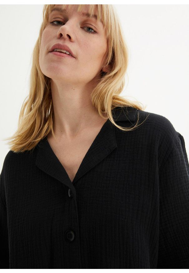 bonprix - Koszula muślinowa. Kolor: czarny. Materiał: bawełna. Długość rękawa: krótki rękaw. Długość: krótkie