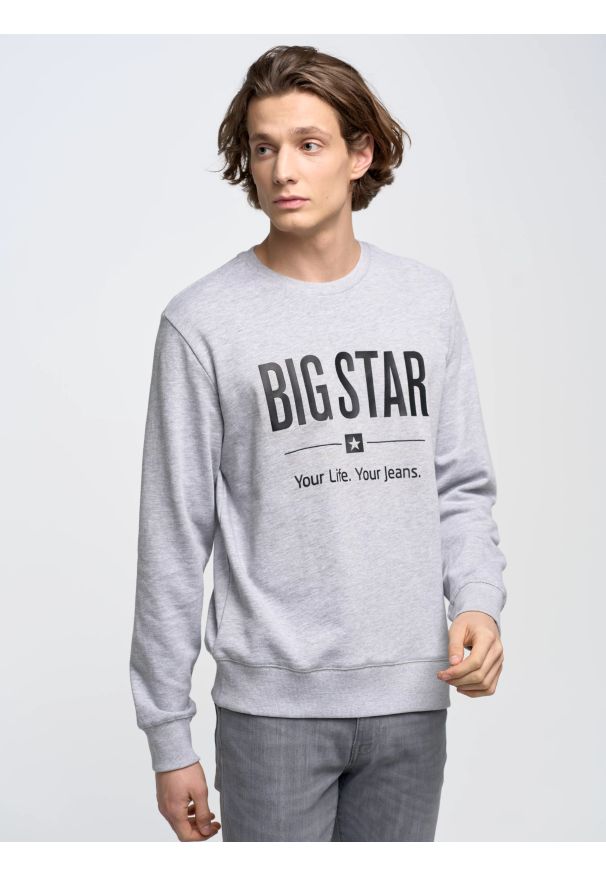 Big-Star - Bluza męska z nadrukiem szara Ecodort 901. Kolor: szary. Wzór: nadruk. Styl: klasyczny