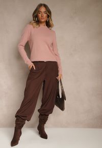 Renee - Różowy Sweter z Wełną ze Ściągaczami Furrive. Kolor: różowy. Materiał: wełna