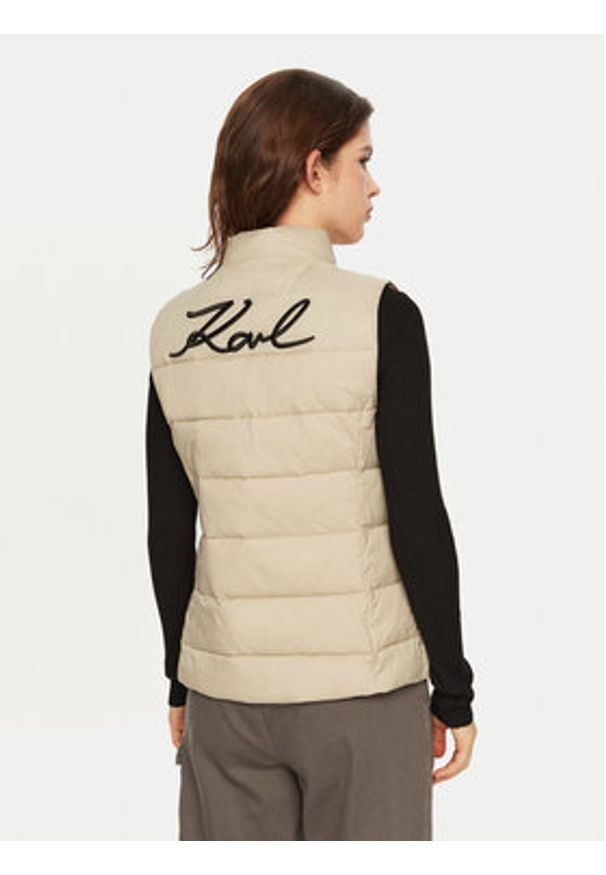 Karl Lagerfeld - KARL LAGERFELD Bezrękawnik 246W1512 Beżowy Slim Fit. Typ kołnierza: dekolt w karo. Kolor: beżowy. Materiał: syntetyk. Długość rękawa: bez rękawów