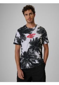 4f - 4F T-shirt regular z nadrukiem męski - czarno-biały S. Okazja: na co dzień. Kolor: czarny. Materiał: bawełna, dzianina. Wzór: nadruk. Styl: wakacyjny, casual, klasyczny #1