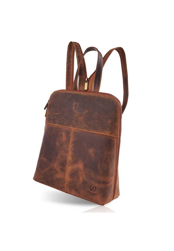 Plecak skórzany damski vintage PAOLO PERUZZI T-73-HBR brązowy. Kolor: brązowy. Materiał: skóra. Styl: vintage