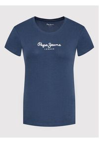 Pepe Jeans T-Shirt New Virgina PL505202 Granatowy Slim Fit. Kolor: niebieski. Materiał: bawełna