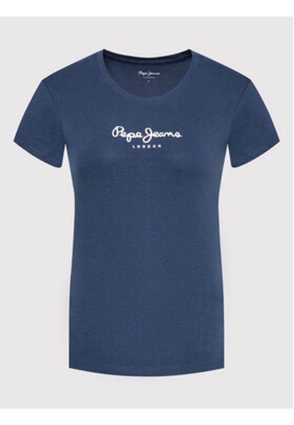 Pepe Jeans T-Shirt New Virgina PL505202 Granatowy Slim Fit. Kolor: niebieski. Materiał: bawełna