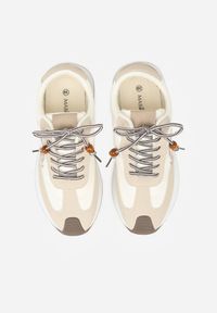 Renee - Beżowe Sneakersy Ozdobione Geometrycznym Motywem Phiaronei. Okazja: na co dzień. Kolor: beżowy. Materiał: jeans. Wzór: geometria, aplikacja #7