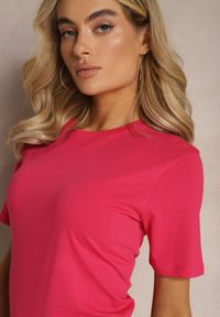 Renee - Różowy Klasyczny T-shirt z Bawełny Knautia. Okazja: na co dzień. Kolor: różowy. Materiał: bawełna. Styl: klasyczny