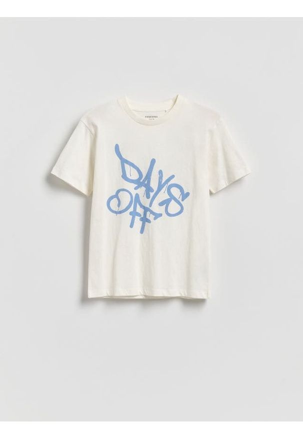 Reserved - Bawełniany t-shirt z nadrukiem - złamana biel. Materiał: bawełna. Wzór: nadruk