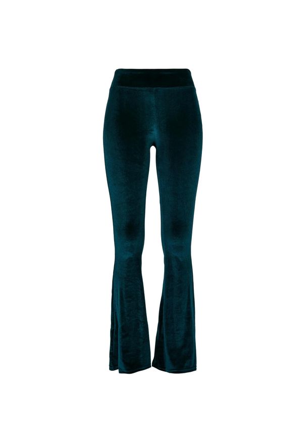 Urban Classics - Legginsy Damskie Velvet Z Wysoką Talią Bootcut. Kolor: niebieski