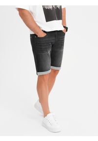 Ombre Clothing - Szorty jeansowe męskie z podwiniętą nogawką - czarne V3 - Rozmiar: S. Kolor: czarny. Materiał: jeans. Wzór: aplikacja. Sezon: lato. Styl: klasyczny #8