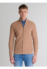 Big-Star - Sweter męski bawełniany rozpinany brązowy Adal 802. Okazja: na co dzień, do pracy. Kolor: brązowy. Materiał: bawełna. Wzór: ze splotem. Styl: casual, klasyczny, elegancki