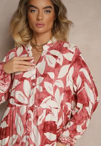 Renee - Czerwona Wiskozowa Sukienka Koszulowa w Liście Lioelene. Okazja: na co dzień, na spotkanie biznesowe, do pracy. Kolor: czerwony. Materiał: wiskoza. Typ sukienki: koszulowe. Styl: biznesowy, klasyczny, elegancki, casual #5