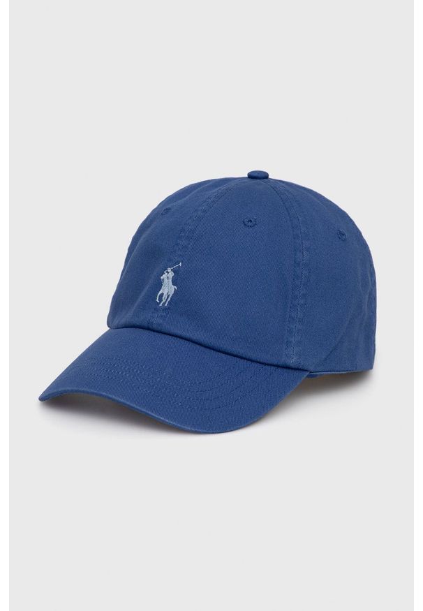 Polo Ralph Lauren Czapka bawełniana 710667709067 gładka. Kolor: niebieski. Materiał: bawełna. Wzór: gładki