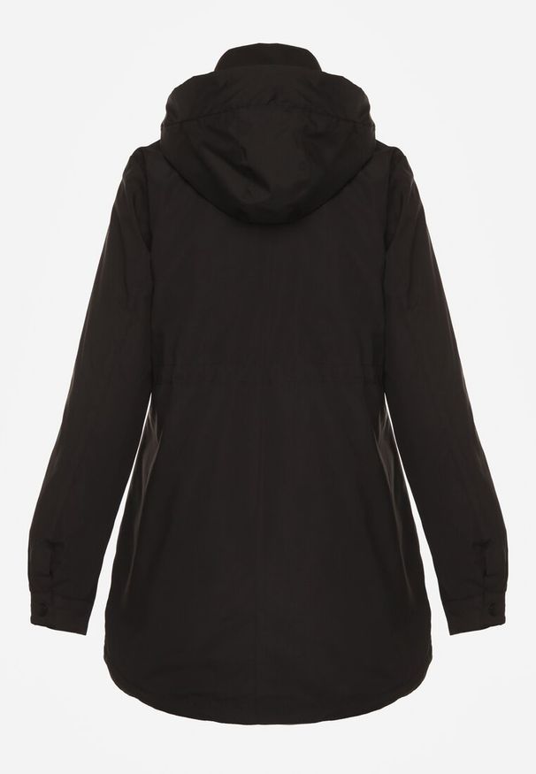 Renee - Czarna Kurtka Parka z Kapturem w Oryginalny Wzór Wewnątrz Tiosara. Okazja: na co dzień, na spacer. Typ kołnierza: kaptur. Kolor: czarny. Materiał: jeans. Wzór: aplikacja. Styl: casual