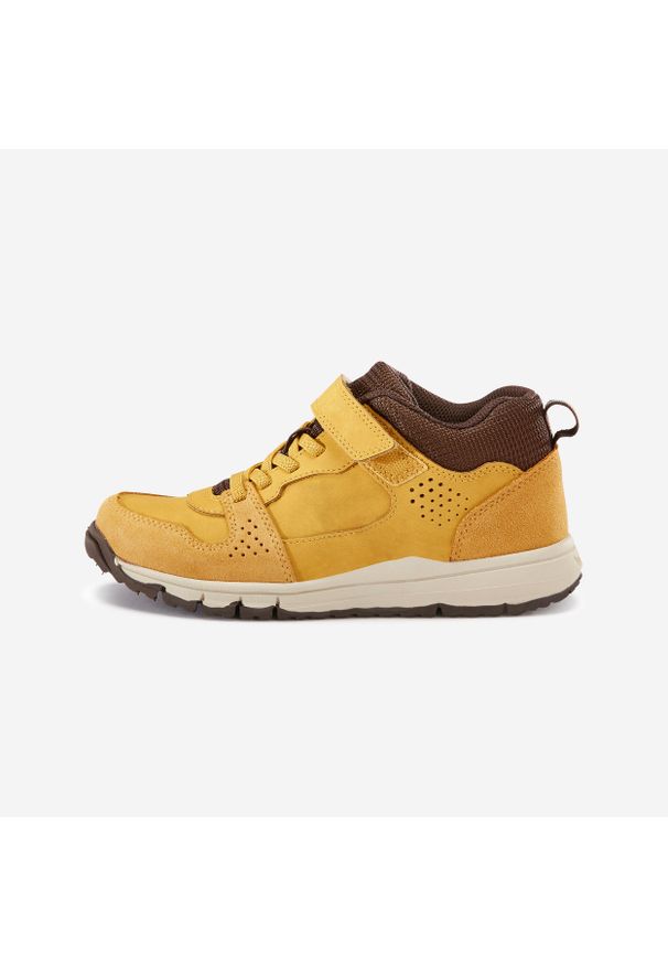 Decathlon - Buty sportowe dla dzieci Newfeel Protect 560 skórzane. Zapięcie: rzepy. Kolor: żółty, brązowy, wielokolorowy, beżowy. Materiał: skóra. Szerokość cholewki: normalna