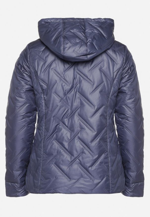 Born2be - Niebieska Pikowana Kurtka z Kapturem i Podszewką w Panterkę Felandre. Okazja: na spacer, na co dzień. Typ kołnierza: kaptur. Kolekcja: plus size. Kolor: niebieski. Materiał: jeans. Wzór: motyw zwierzęcy. Styl: casual, klasyczny