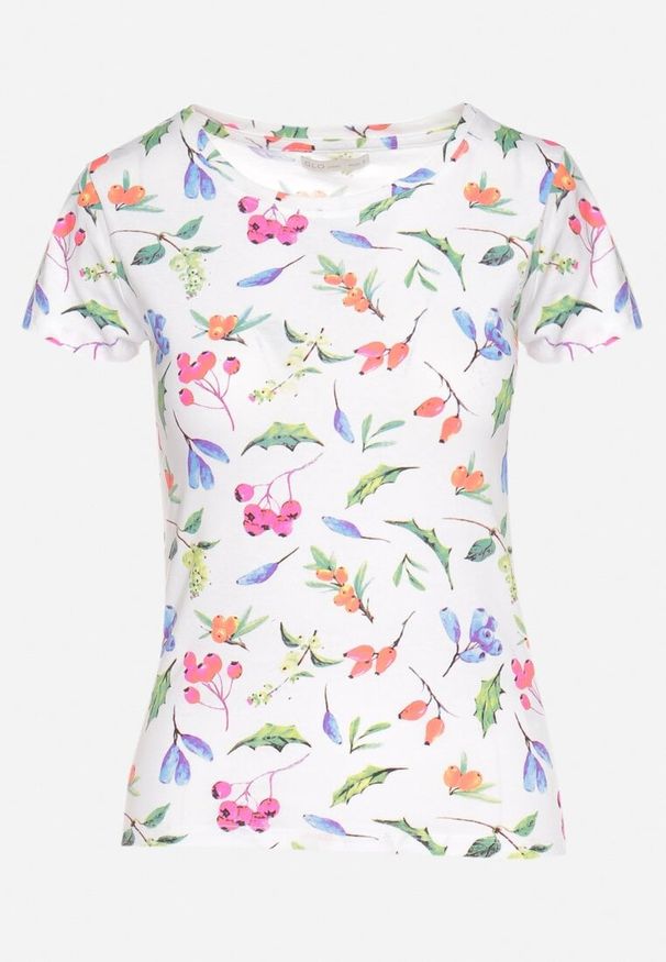 Born2be - Pomarańczowy Bawełniany T-shirt z Ozdobnym Nadrukiem Zaromira. Okazja: na co dzień. Kolor: biały. Materiał: bawełna. Wzór: nadruk. Styl: elegancki, klasyczny, casual