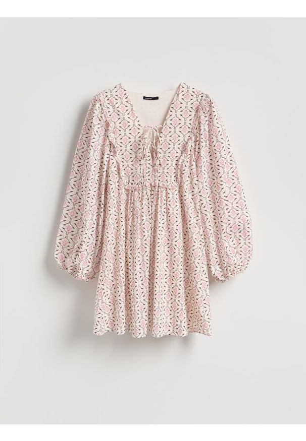 Reserved - Bawełniana sukienka mini - wielobarwny. Materiał: bawełna. Styl: klasyczny. Długość: mini