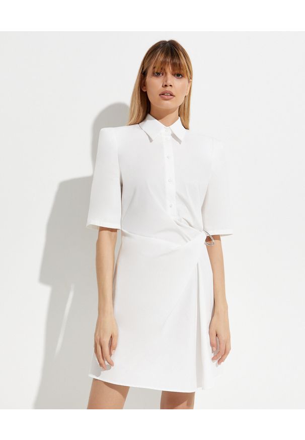 OFF-WHITE - Biała sukienka z kołnierzykiem. Kolor: biały. Materiał: bawełna. Długość rękawa: długi rękaw. Typ sukienki: koszulowe