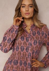 Renee - Ciemnoróżowa Sukienka Nikerine. Okazja: na co dzień. Kolor: różowy. Materiał: bawełna, skóra. Typ sukienki: koszulowe, proste. Styl: casual. Długość: maxi #5