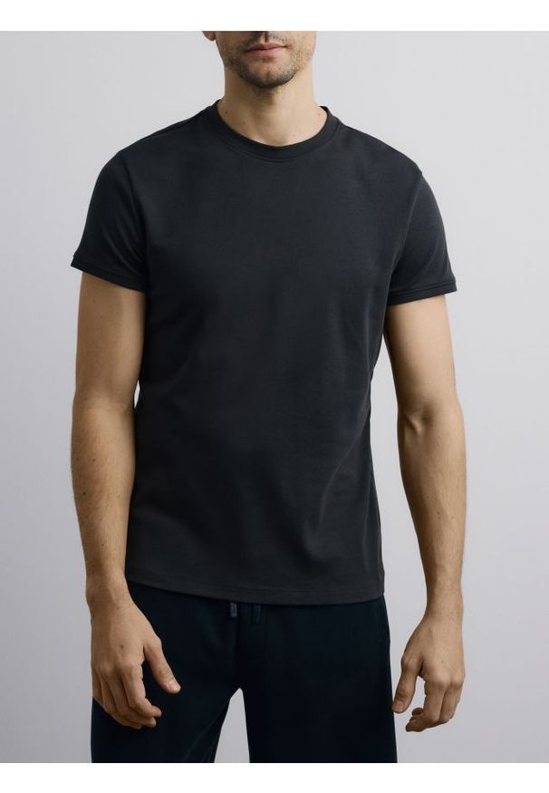 Reserved - T-shirt slim fit - ciemnoszary. Kolor: szary. Materiał: dzianina, bawełna