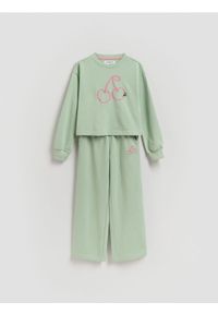 Reserved - Bawełniany komplet z haftem - jasnozielony. Kolor: zielony. Materiał: bawełna. Wzór: haft #1