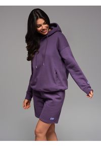 Ombre Clothing - Bluza dresowa unisex z kieszeniami i kapturem – fioletowa V13 OU-SNBC-0105 - XL/XXL. Okazja: na co dzień. Typ kołnierza: kaptur. Kolor: fioletowy. Materiał: dresówka. Wzór: aplikacja. Styl: casual #7