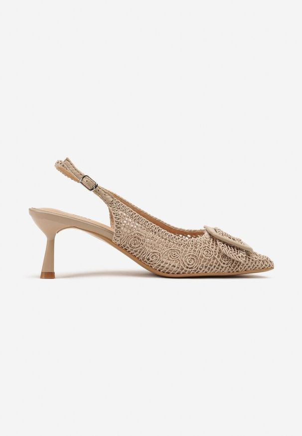 Renee - Ciemnobeżowe Sandały na Kaczuszce Typu Slingback z Klamrą Talimea. Zapięcie: klamry. Kolor: beżowy. Sezon: lato, wiosna. Obcas: na szpilce. Styl: elegancki
