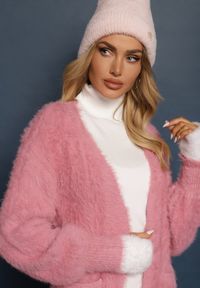Renee - Różowy Kardigan Niezapinany z Wełną i Wsuwanymi Kieszeniami Rianessa. Kolor: różowy. Materiał: wełna #3