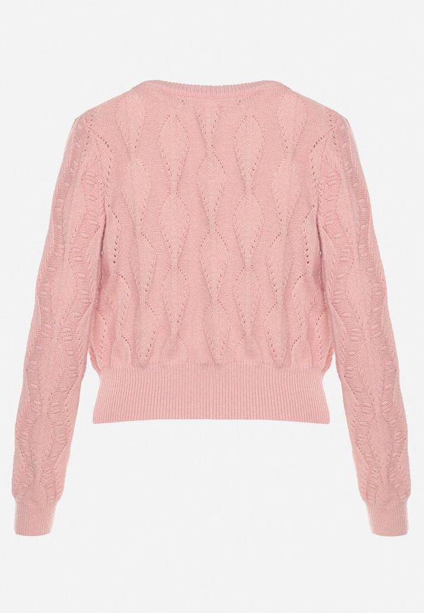 Born2be - Różowy Sweter Ozdobiony Tłoczeniem i Kwiatkami Eretina. Okazja: na co dzień. Kolor: różowy. Materiał: jeans. Wzór: aplikacja, kwiaty. Styl: casual