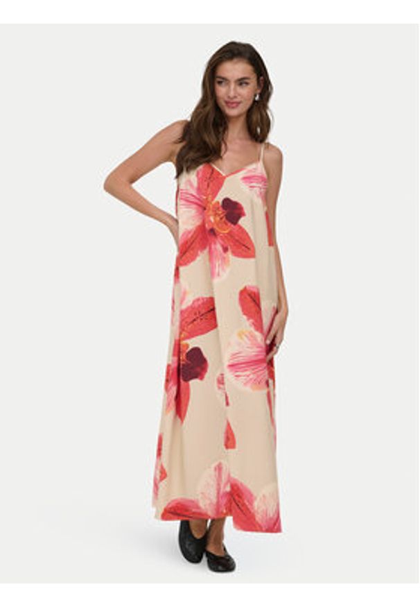 only - ONLY Sukienka letnia Resi 15372628 Beżowy jasny Regular Fit. Kolor: beżowy. Materiał: wiskoza. Sezon: lato