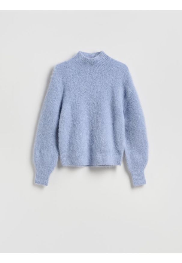 Reserved - Sweter z wełną z alpaki - jasnoniebieski. Kolor: niebieski. Materiał: wełna
