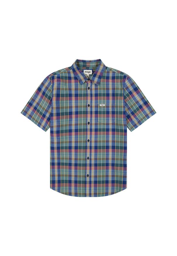 Wrangler - WRANGLER SS 1 PKT SHIRT MĘSKA KOSZULA W KRATĘ KRATA BLUE MADARAS 112350503 W5K0016831