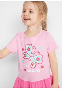 bonprix - Sukienka t-shirtowa + sukienka dla lalki (2 części), z czystej bawełny organicznej. Kolor: różowy. Materiał: bawełna. Długość rękawa: krótki rękaw. Wzór: nadruk #2